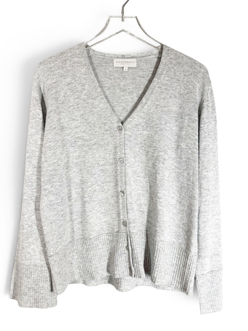 BIANCO & BLU Women's medium Grey Soft Lightweight V-Neck Sweater Cardigan